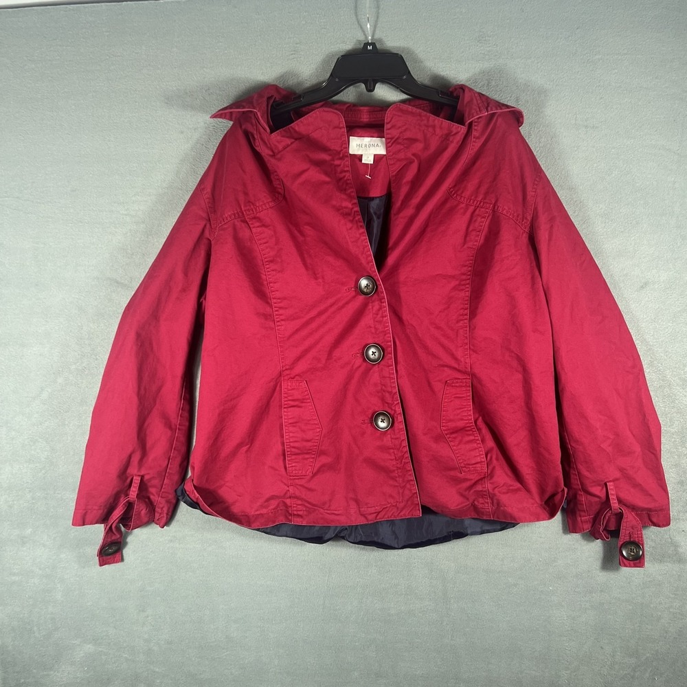 Merona Women's Red Cotton Button Front Collared Jacket Size 2 Short Sleeve